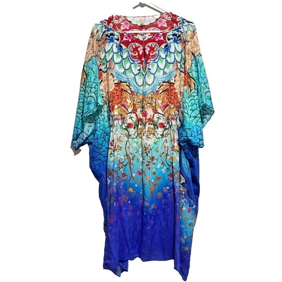 Gottex Dresses & Skirts - Gottex Women's Kaftan Dress Multicolor Medium Floral Print Bohemian Keyhole Neck